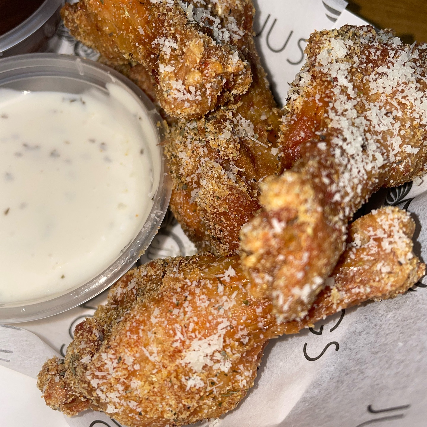 Parmesan crusted wings with ranch dip
